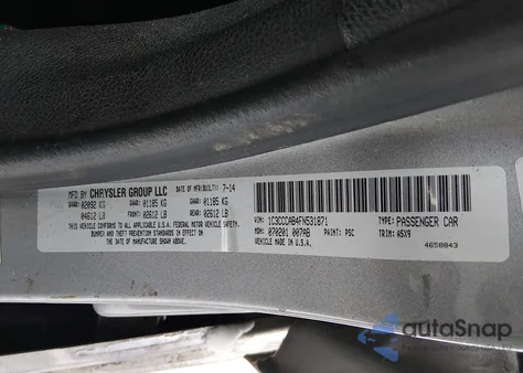 2015 Chrysler 200 Limited z USA, uszkodzony, nr VIN 1C3CCCAB4FN531871